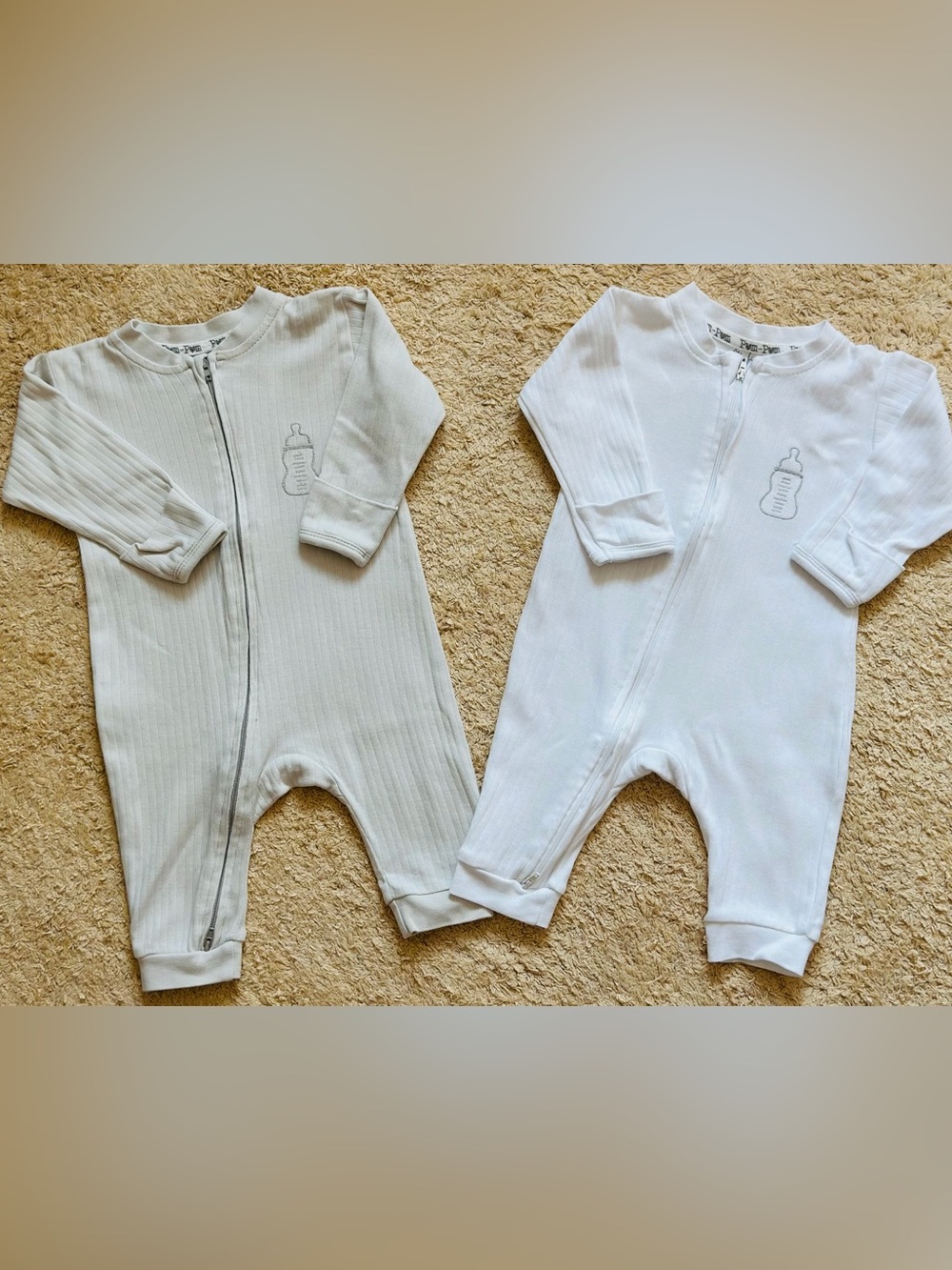 Neutral Baby Zipper One-Piece Bodysuit - White/Cream